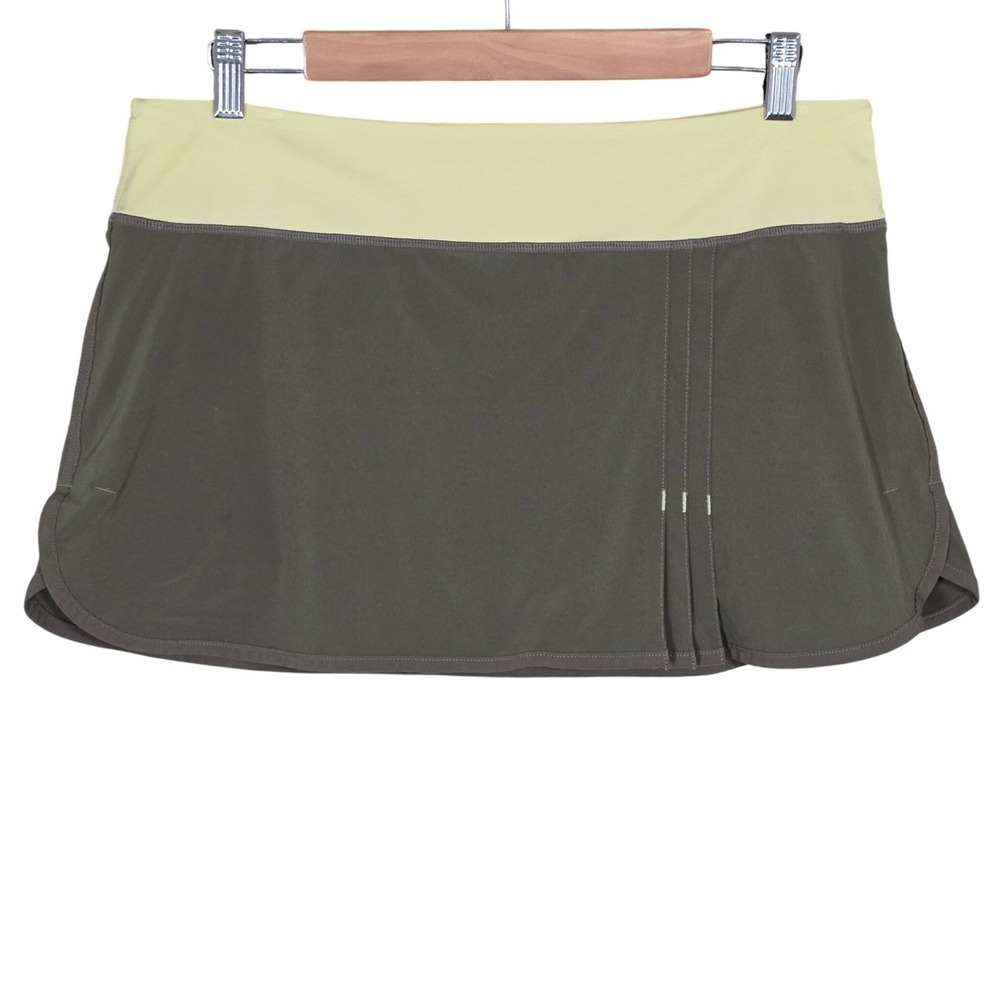 Lululemon Wet Dry Warm Skort Olive Green Yellow Athletic Tennis Skirt 10